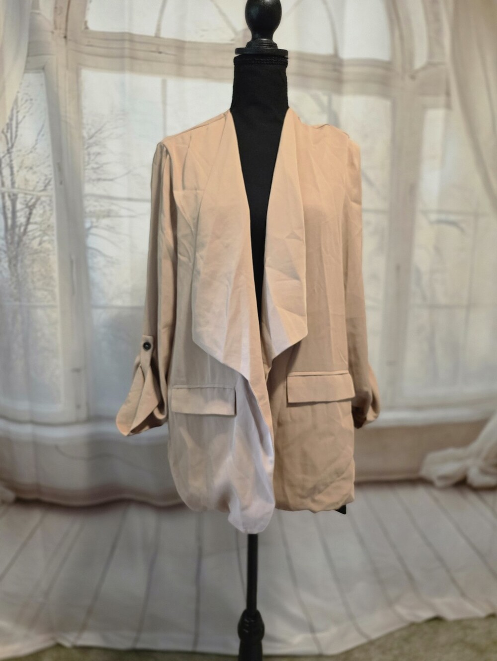 Beige Open-Front Women's Blazer Jacket